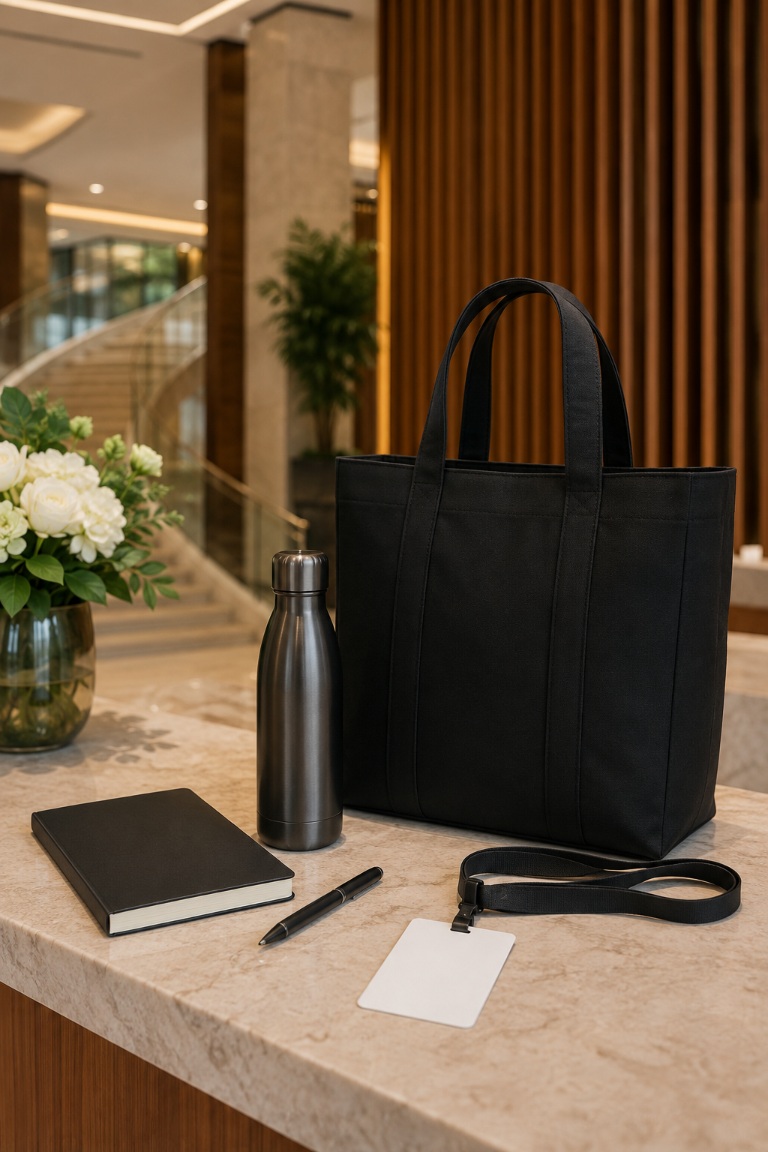 Premium branded merchandise being used at a conference